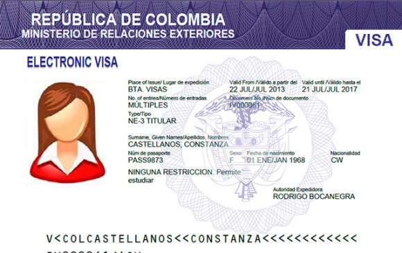 Colombian Visa Sample